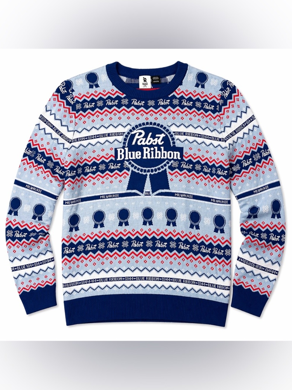 Pabst Blue Ribbon Ugly Christmas Sweater LG  Fair Isle‎ Beer Pullover Unisex